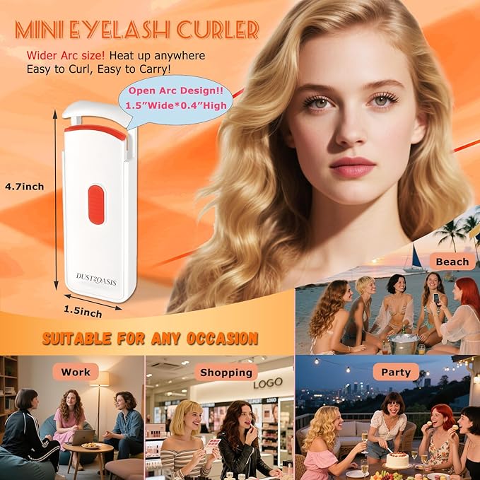 Heated Eyelash Curler - Wide Open Dual-Arc Design Heated Lash Curler - Electric Eyelash Curler - Type-C Rechargeable Mini Lash Curler Natural Curling 24H Long Lasting for Women - Ivory White
