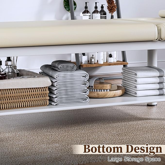 Olela Heavy Duty Stationary Massage Table with Adjustable Backrest, 31.5" Wide Professional Spa Facial & Therapy Bed, Metal Frame PU Leather Treatment Table for Salon & Clinic