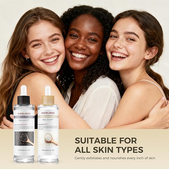 Peel Shot Rice Ampoule Duo, 2PCS Black & White Rice Exfoliant, with Black Rice Extract and White Rice Essence, Gently Exfoliates | Refines the Look of Pores | Deeply Hydrates, for Most Skin Types