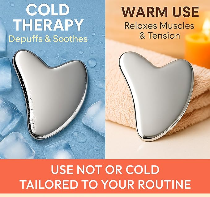 Stainless Steel Gua Sha Facial Tool for Face Sculpting, Lymphatic Drainage, Acne-Prone & Mature Skin, Puffiness, Anti-Aging & Deep Face Massage (Silver)