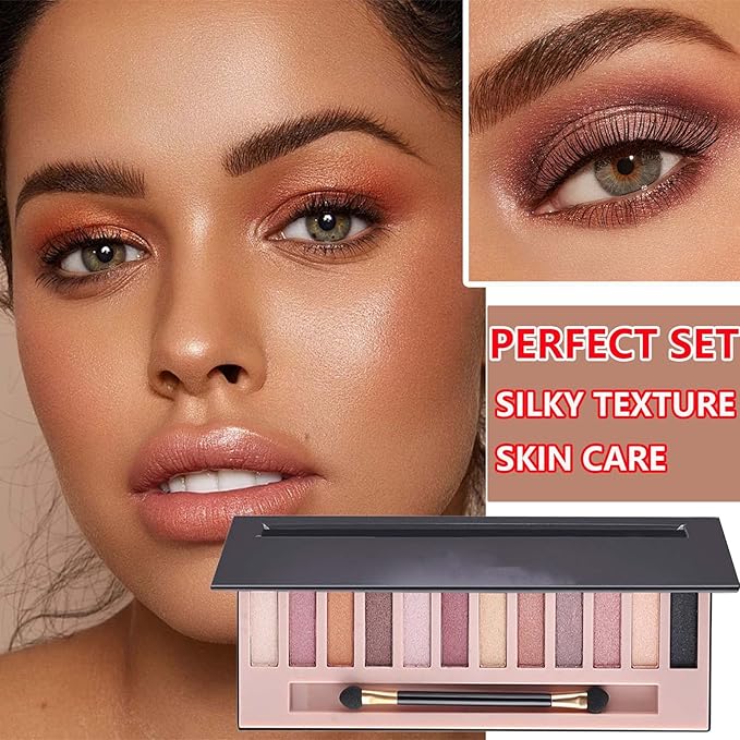 12 Colors Naked Eyeshadow Palette,Shimmer Glitter Eye Shadow Palette Makeup Natural Highly Pigmented Smokey Eyeshadow Palettes,Long-lasting Makeup Pallets for Women(Shimmer)