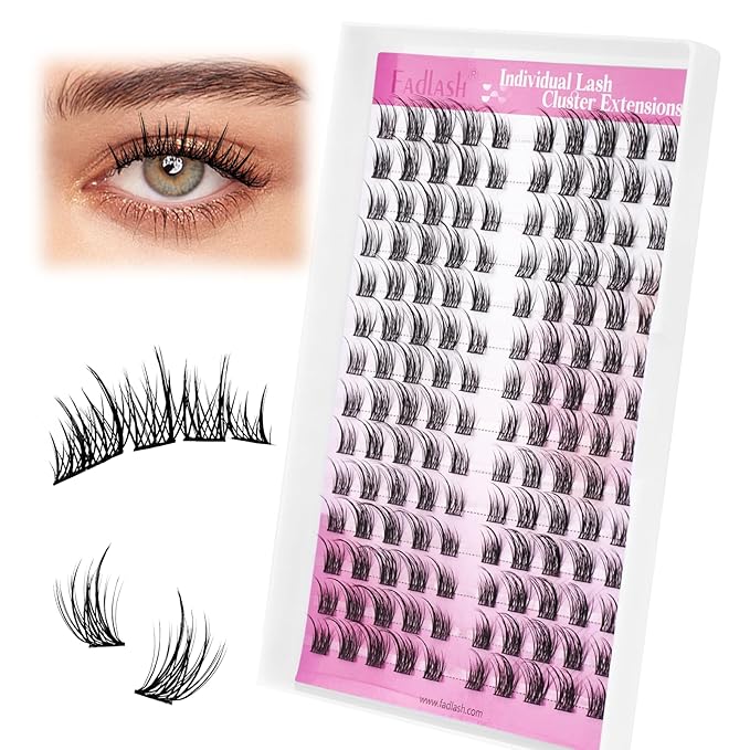 FADLASH Lash Clusters Wispy Eyelash Clusters DIY Reusable Individual Lashes and Waterproof Cluster Eyelash Extensions with Soft Thin Band