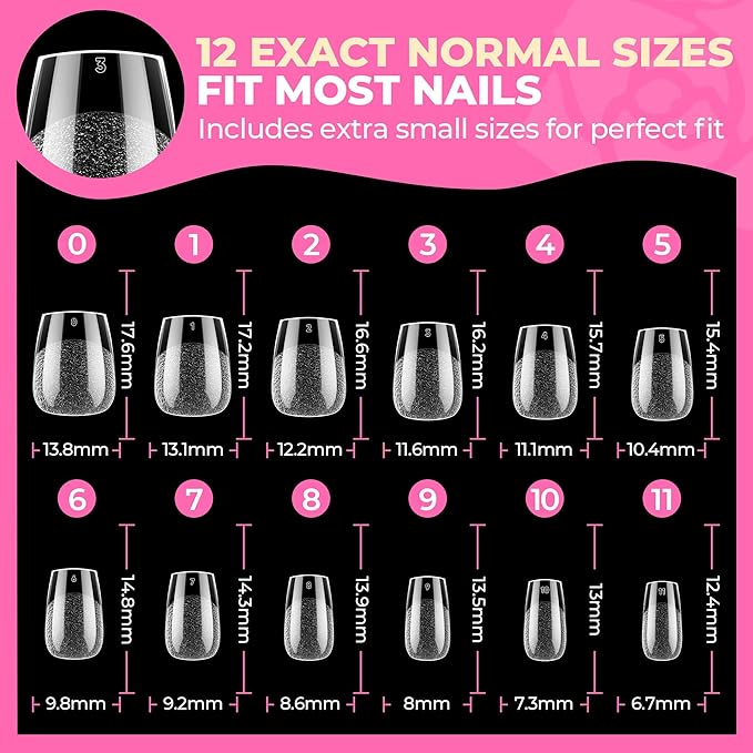 UNA GELLA Extra Short Coffin Nails Tips: 504pcs Pre-etched XS Short Nails, 12 Sizes Clear Coffin Press on Nails Full Cover Gel Tips Acrylic False Fake Nails Extension DIY Salon