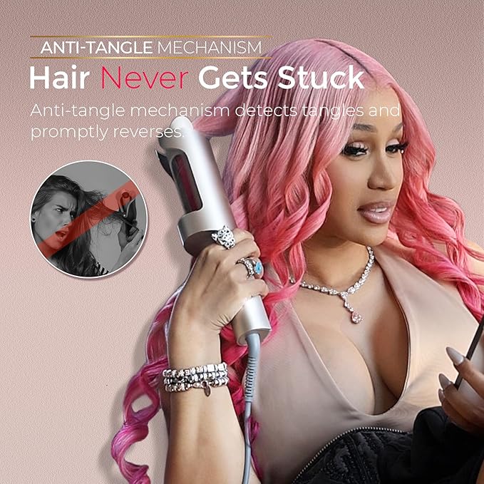 Upgraded Automatic Rotating Curling Iron - TYMO CurlPro Plus Long Barrel Curling Wand for Long Hair, Ceramic Hair Curler for Women, Anti-Scald, Tangle-Free, 600M Ionic, Dual Voltage, Gold, 1 Inch