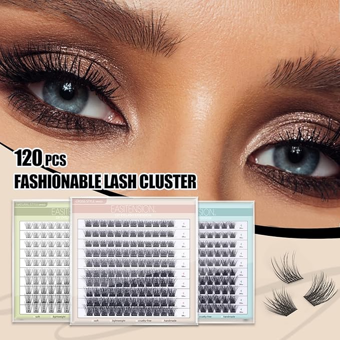 DIY Eyelash Extension Lash Clusters 120 Clusters False Eyelash 3D Effect Individual Natural Lashes Set at Home Eyelash Extension Kit Lashes Pack Natural Mixed