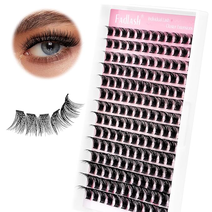 FADLASH Lash Clusters Natural Eyelash Clusters DIY D Curl Cluster Eyelash Extensions with Soft Thin Band Reusable Individual Lashes for Self Use (R07, 10-16mm)