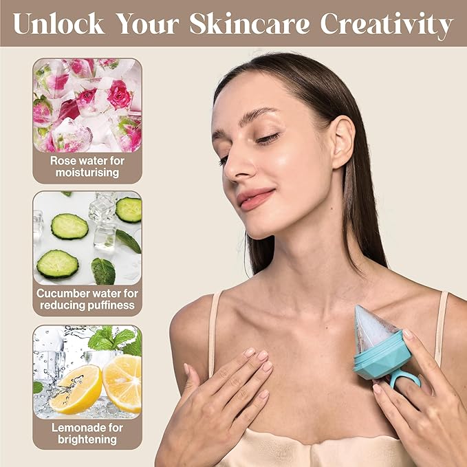 Rena Chris Ice Roller for Face: Diamond Ice Facial Roller, Reach Detailed Areas, De-Puff Eye Bags, Reusable Silicone Massage Ice Mold with Face Wash Wristband, Skin Care Tools for Women(Blue)