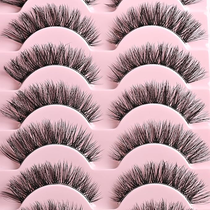 FARRED Cat Eye Lashes False Eyelashes Short Wispy Lash Strips Volume Eyelash 14 Pairs Cateye Medium Length False Clear Band Lashes Natural Looking Hybrid Clusters Full Strip Lashes (F25 | 8-14mm)