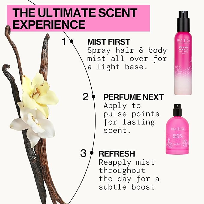 Pacifica Hair Mist Perfume & Full Body Spray for Women - Island Vanilla Body Mist Fragrance w/Sugar, Vanilla & Sandalwood Clean Beauty Alcohol-Free, Vegan & Cruelty-Free, 5 oz
