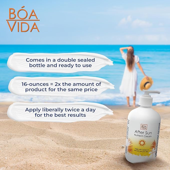 BoaVida After Sun Lotion Nutrient Body Cream and Tan Enhancer - Sun Burn Recovery Cream for After Sun Exposure, Made with Cupuacu Butter 16 Ounce