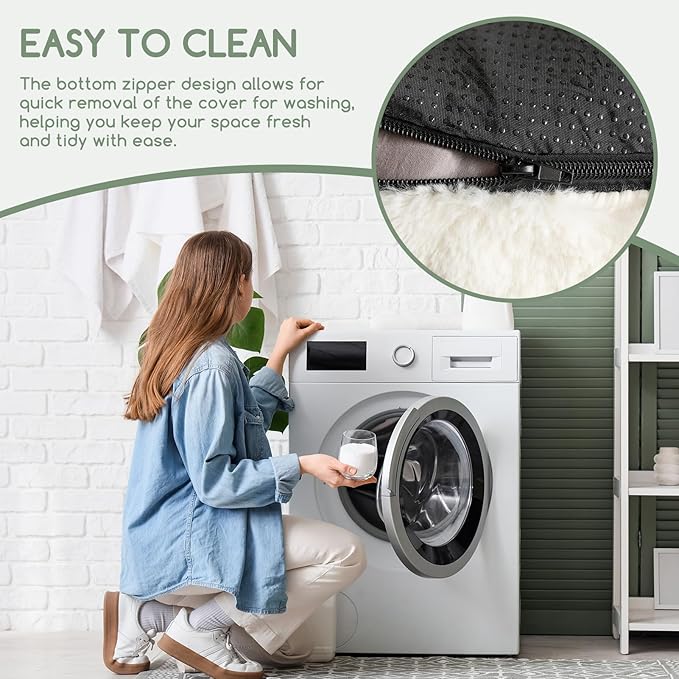 HIGOGOGO Pouf Stuffed Ottoman Round Modern Foam Filled Foot Rest Chair Decorative Poufs 20 x 15 Inches Fluffy Boho Comfy Stool for Living Room, Beige