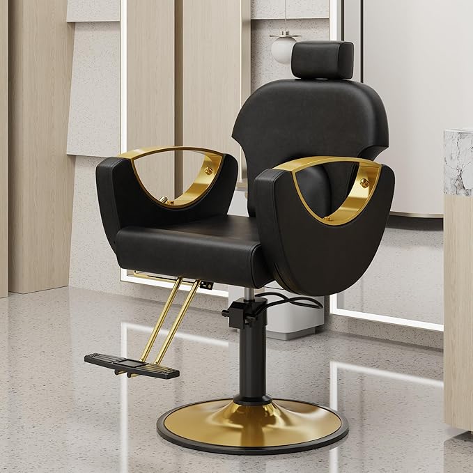 Barber Salon Chair for Hair Stylist, Height Adjustable Hydraulic Hair Reclining Salon Chairs, 360 Degrees Rotation, Multi-Function Shampoo Chair for Barbershop (Modern Black)