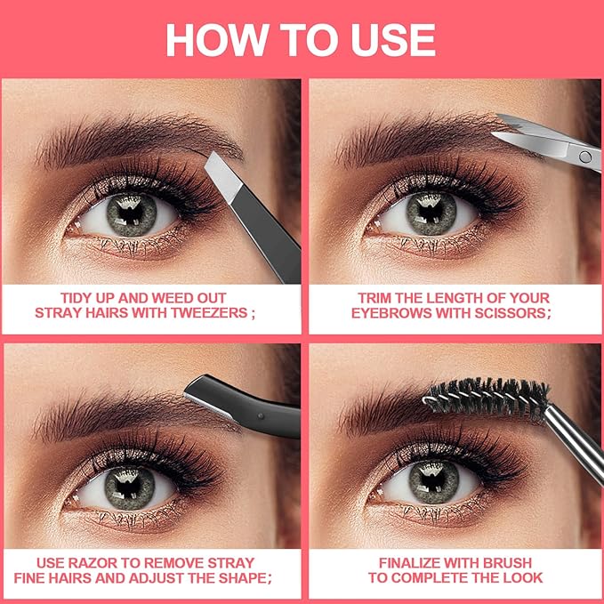 FANDAMEI Eyebrow Scissors, Eyebrow Kit, Eyebrow Tweezers for Women, Eyebrow Razor, Eyebrow Brush. Eyebrow Kit for Men with Leather Case. Eyebrow Scissors for Women Facial Hair Ingrown Hair Removal