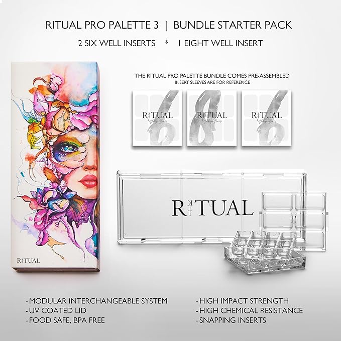 Empty Makeup Palette | 20 Wells | Modular Interchangeable Depotting System | Ritual Pro Palette 3 | Sample Bundle, Lipstick, Creams, Alcohol based makeup and paint, watercolor, Gouache, Acrylic paint