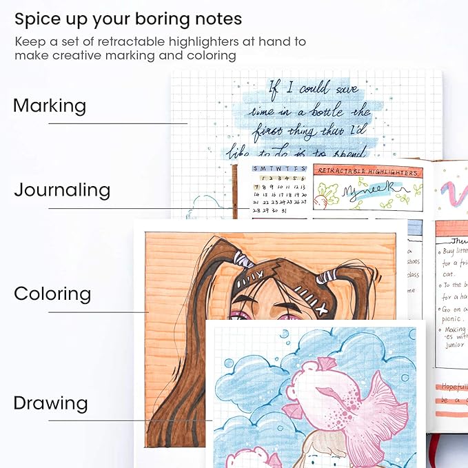 WRITECH Retractable Highlighters Assorted Colors: Chisel Tip Click Aesthetic Highlighter Marker Pens Pack Multi Colored Ink No Bleed Smear for Highlighting Journaling (12ct Mild+Vintage)