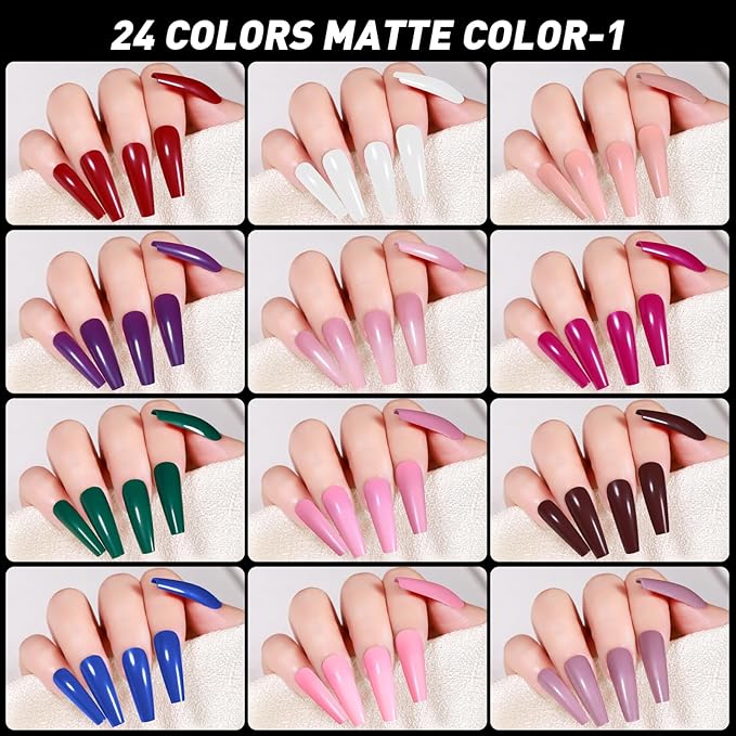 Press on Nails, 24 Colors 576PCS Long Square False Nails with 12 Sizes, Full Cover Press on Nails for Women, Lightweight Matte Natural Fake Nails for Nail Art Design