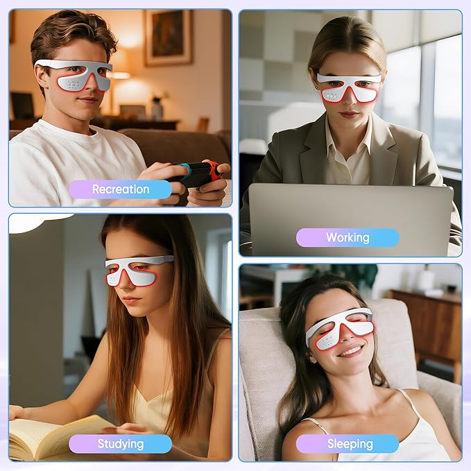 Under-Eye Light Therapy Device, Beauty Device with Pulsed, Light Therapy, and Heat, for Relieving Eye Bags, Eye Fatigue, and Dark Circles, with Gel and glass Strap (white & 3 modes)