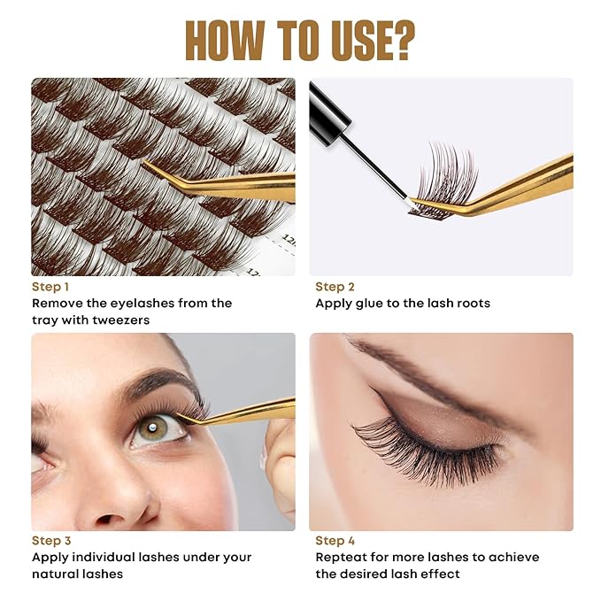 Brown Lash Clusters 156 PCS DIY Eyelash Extension False Eyelash 3D Effect Individual Natural Lashes Set at Home Eyelash Extension Kit Lashes Pack Mixed