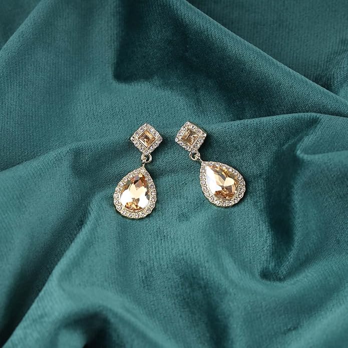 Vintage Crystal Teardrop Earrings Rhinestone Drop Earrings Sparkly Cz Teardrop Dangle Earrings Gold Square Gem Stud Earrings Jewelry for Women