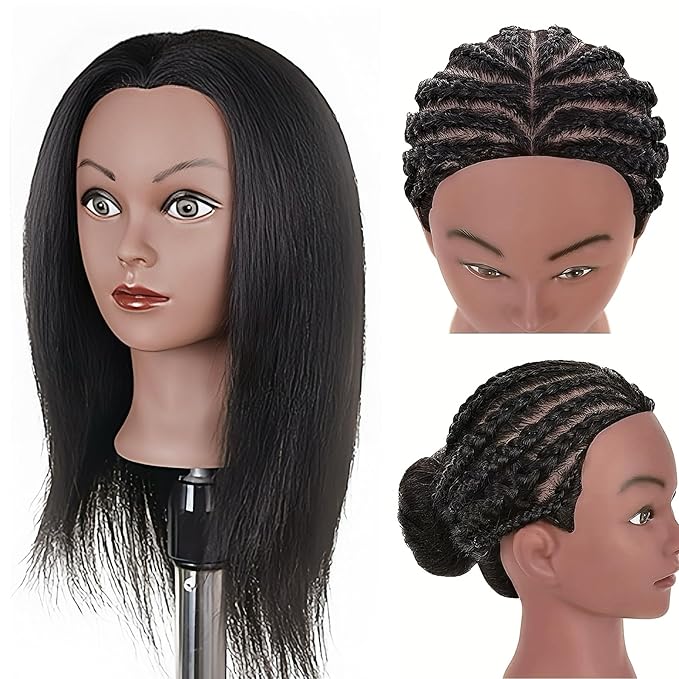 Mannequin Head with Hair Cosmetology Female Mannequin Head for Practice Hair Braiding (black, 16-A inch)