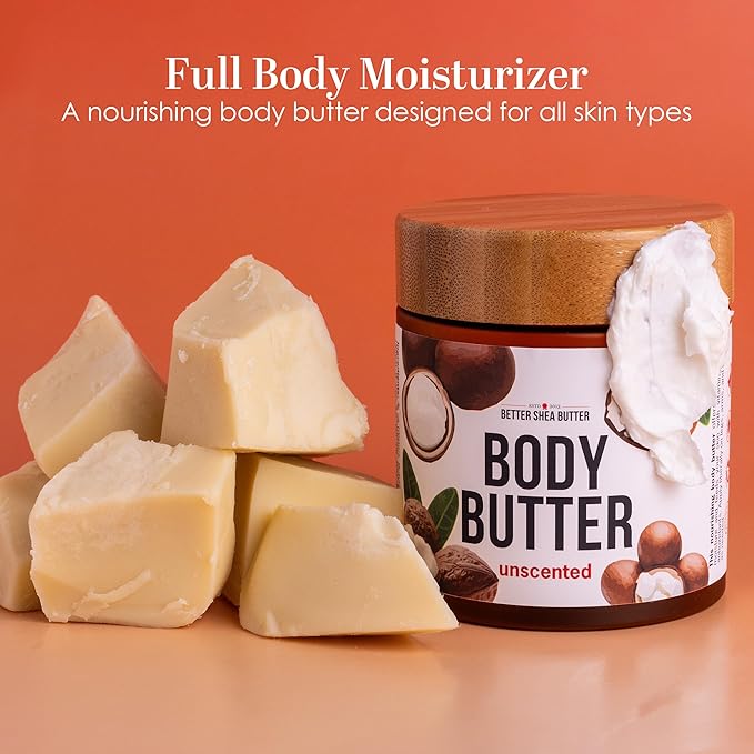 Unscented Body Butter for Dry Skin | with Raw Shea Butter and Jojoba Oil | Deep Moisturizer Safe for Sensitive Skin, Non Greasy, Fragrance Free | 8 oz