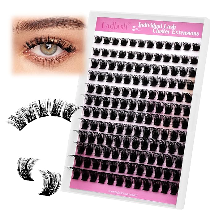 FADLASH Lash Clusters Natural Eyelash Clusters 8-16mm DIY D Curl Cluster Eyelash Extensions with Soft Thin Band Reusable Individual Lashes for Self Use (W33, 10-16mm)