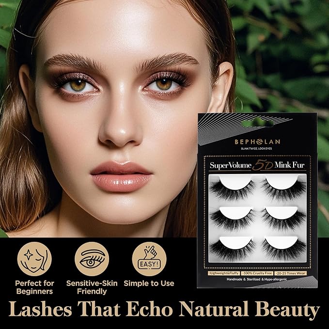Bepholan Fales Eyelashes Natural Look Mink Fake Eyelashes 3-Pack Soft Band Cat Eye Lashes Manga Eyelashes Fluffy,XMZ208