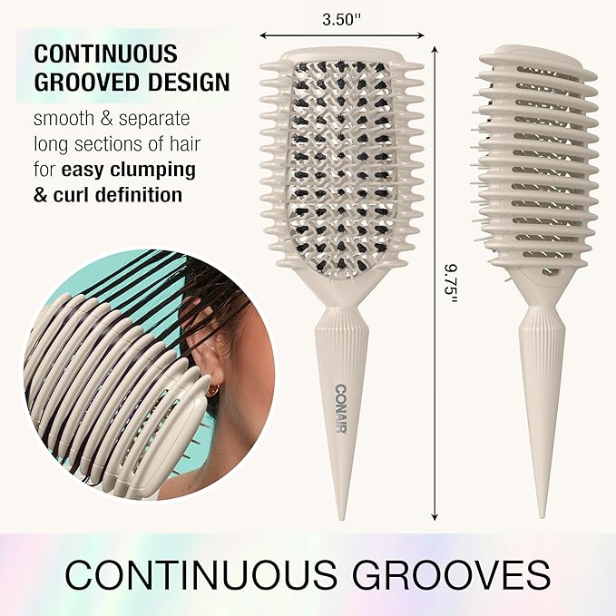 Conair Curl Define Pro Detangler Brush for Curly Hair, Dual-Vent Design with Continuous Grooves, Mixed Bristles for Frizz-Free Detangling, Smoothing, and Curl Definition