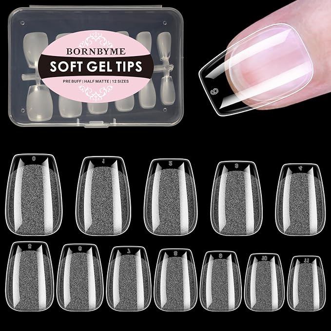 Short Coffin Soft Gel Nail Tips,120PCS Pre Buff Full Cover Shaped Nail Extenison Tips Half Matte Gel X Nail Tips Acrylic False Nail Tips