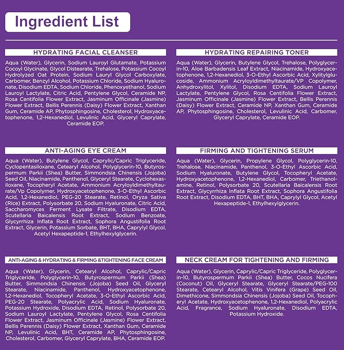 Skin Care Set,6Pcs Professional Womens Teens Tighten Lift Firm Skincare,Hydrate Anti-Aging Facial Routine Kit Travel Gift Set,Birthday Christmas Secret Santa Gifts for Women Teenage Girl Wife Mom