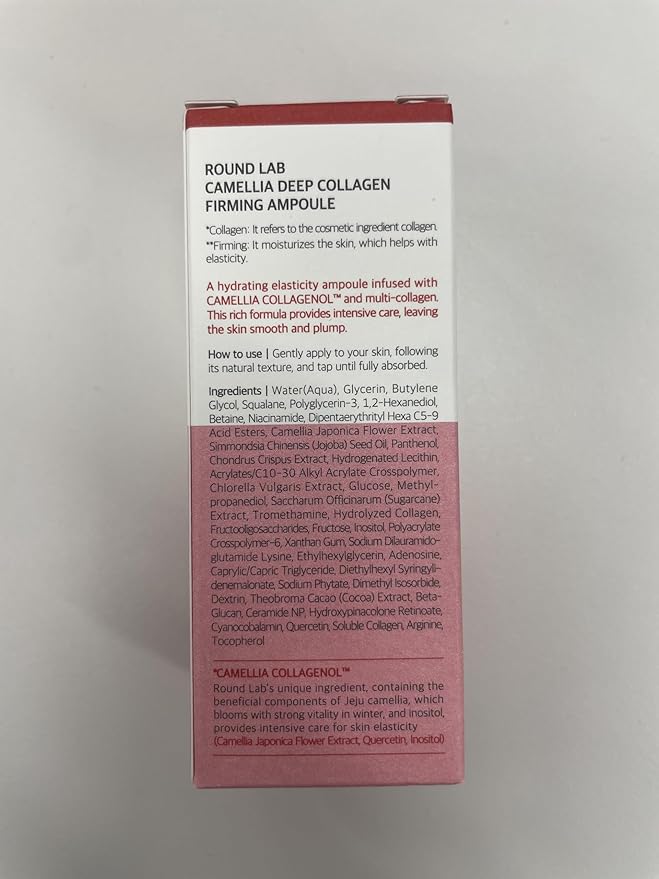 ROUND LAB Camellia Deep Collagen Firming Ampoule 1.01 Fl Oz, Hydrating and Elasticity-Enhancing Facial Serum with Multi Collagen for Smooth Fine Line and Firm Skin, Pore Tightening, Korean Skincare