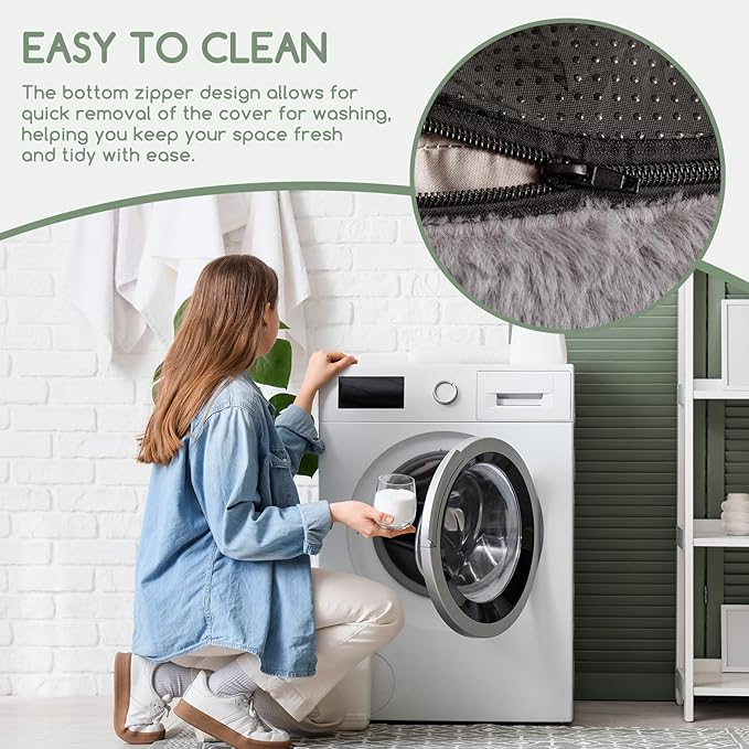 HIGOGOGO Pouf Stuffed Ottoman Round Modern Foam Filled Foot Rest Chair Decorative Poufs 20 x 15 Inches Fluffy Boho Comfy Stool for Living Room, Grey