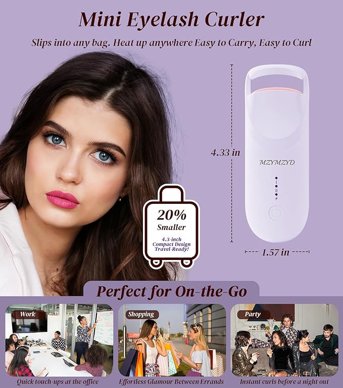 Heated Eyelash Curler, Eyelash Curlers with 10S Quick Heat-Up, 2 Temp Settings, 3S Styling & 24H Long-Lasting Natural Curl, Type-C Recharge, Mini Electric Eyelash Curler for Travel - Purple