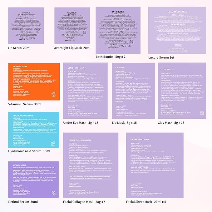 Face Sheet Masks Pack, 55 Pcs Skin Care Kit, Spa Kit Gift for Women, Real Deep Hydrogel Collagen Mask, Hyaluronic Acid Face Serum, Clay Mask, Gel Eye Mask, Lip Gloss, Christmas, Birthday, Anniversary