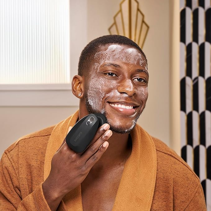 MANSCAPED® The Face Buffer PRO - Men's Electric Silicone Face Scrubber for Nourishing, Deep Cleaning & Exfoliating Your Skin, 3 Facial Cleansing Modes & 2 Sonic Vibration Speeds, Travel Lock