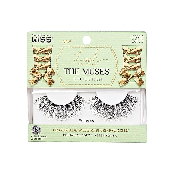 KISS Lash Couture The Muses Collection False Eyelashes - Empress, Black, Rounded, Doe-Eyed, Refined Faux Silk, Contact Lens Friendly, Pliable Band, Comfortable, Reusable, Cruelty Free, Vegan | 1 Pair