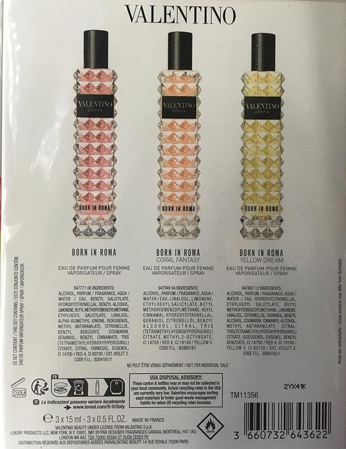 Valentino Donna Born in Roma Travel Spray Perfume 3PC Gift Set Born In Roma Eau De Parfum 0.5 Oz + Born In Roma Coral Fantasy EDP 0.5 Oz + Born In Roma Yellow Dream EDP 0.5 Oz
