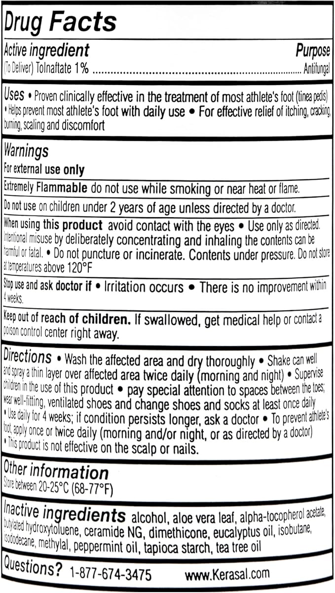 Kerasal 5-In-1 Athlete's Foot Invisible Powder Spray, Athlete's Foot Spray, 2 oz