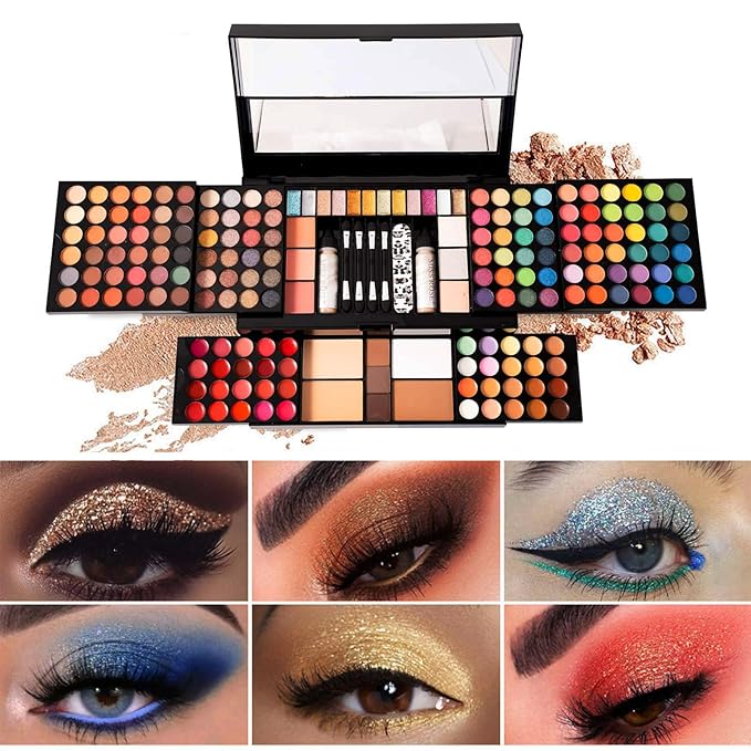 M 187 Colors Professional Makeup Palette - All-in-One Kit With Eye Shadows, Lipsticks, Mascara, Foundations, Blushes, Brow Pencils, Nail File - Makeup Gift Set for Women and Girls
