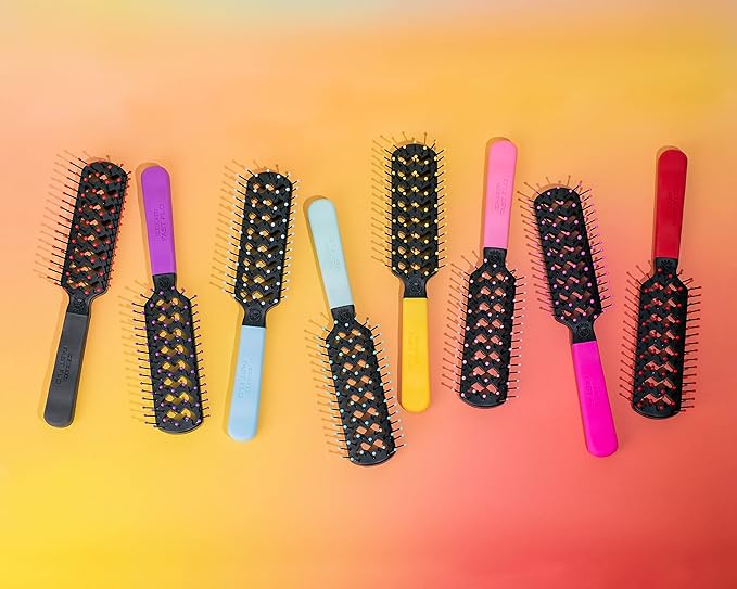 Cricket Static Free Fast Flo Color Vent Hair Brush - Quick and Blow Drying, Detangling, and Frizz-Free Styling - Anti-Static Bristles, Ideal for All Hair Types, So Rad (Red)