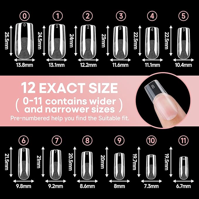 UNA GELLA Medium Square Gel Nail Tips Half Matte 312pcs Medium Square Gel Nails Full Cover False Acrylic Nails Tips for Press On Nails DIY Art Salon Nail Extensions, 12 Sizes