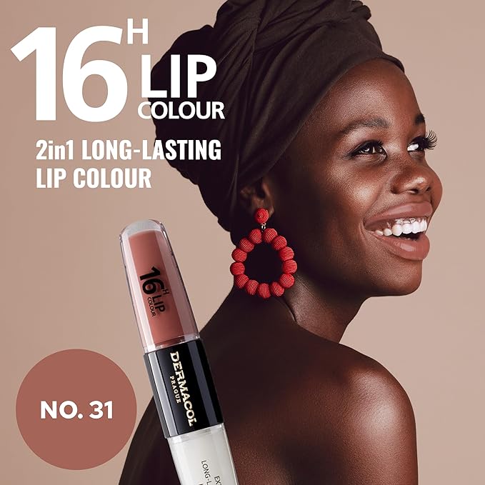 Dermacol NEW 16-Hour Lip Colour, Highly Pigmented Glossy Lip Stain, Two-Phase Lip Plumper Gloss, Kissproof Lip Makeup Products with Matte and Glitter Finish, n.31