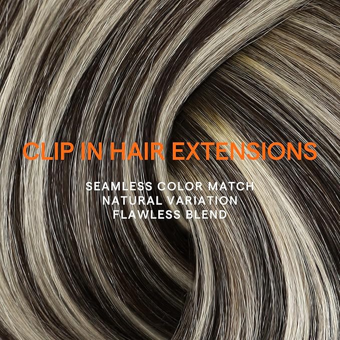 Full Shine 22 Inch Clip in Hair Extensions Human Hair Balayage Brown Human Hair Extensions Clip ins Dark Brown to Blonde Hair Clip in Extensions Natural Straight Hair 7 Pcs 120 G