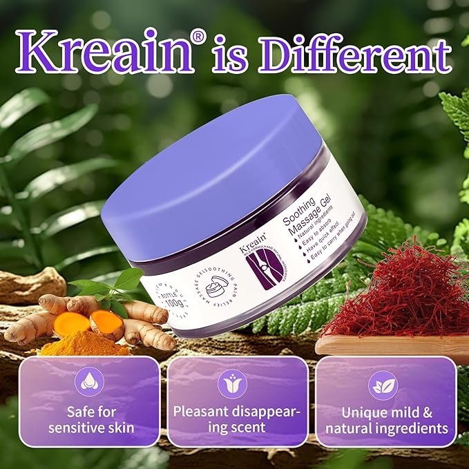 2 PCS Kreain Soothing Massage Purple Gel for Back, Neck, Shoulders, Hands, Feet, Wrists, Whole Body, Rich in Extracted Emu Oil, Safflower & Turmeric (3.5 OZ)