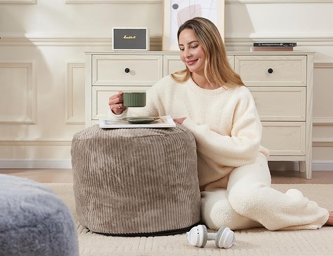 Pouf Ottoman Foot Stools Ottoman with Foam Small Corduroy Ottomans for Living Room Ottomans Pouf 20x15 Floor Poufs Foot Rest for Office Chair Brown Foot Stool Small