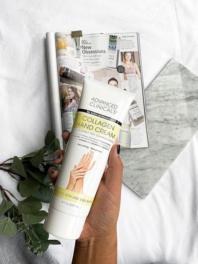 Advanced Clinicals Collagen Hand & Body Cream Skin Care Moisturizer Lotion For Dry Cracked Skin. Soothing & Hydrating Plant Collagen Lotion W/Aloe Vera, Green Tea, & Shea Butter, Large 8 Fl Oz