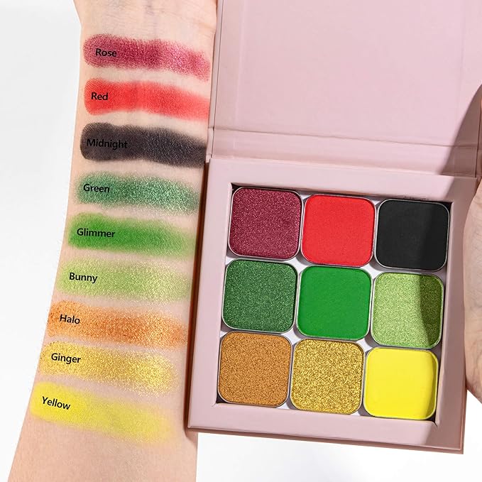 3-Color Eyeshadow Combo Pack – Christmas Red Green Glimmer Bright Yellow, Matte & Shimmer Neutral Shades,Powder, Highly Pigmented, Refills Pans for Custom Magnetic Palette