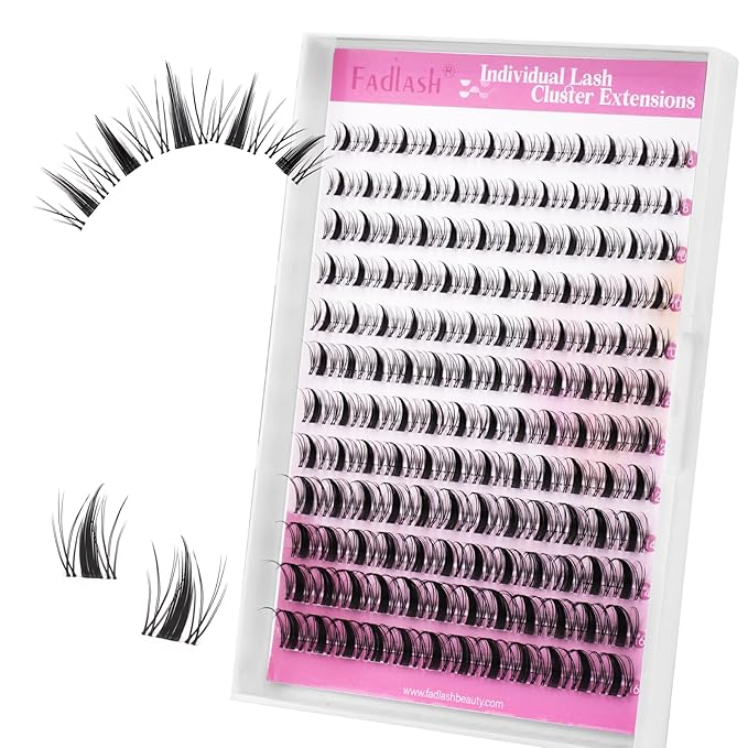 FADLASH Lash Clusters Volume Fluffy Eyelash Clusters 8-16mm DIY Cluster Eyelash Extensions with Soft Thin Band Reusable Individual Lashes for Self Use