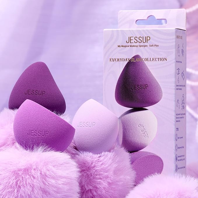 Jessup Makeup Sponge Set, 3pcs Make up Sponges for Face Foundation Concealer Contour and Blusher, Purple SP017