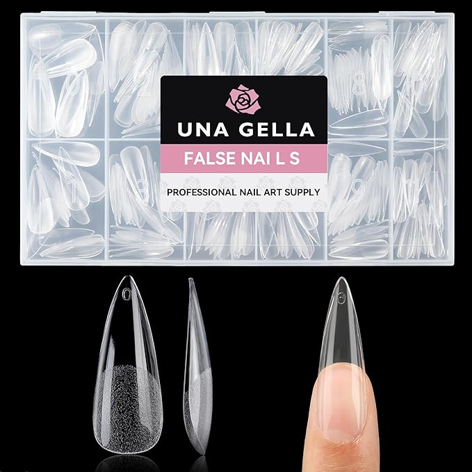 UNA GELLA Stiletto Gel Nail Tips Long: Full Cover 312pcs Half Matte Halloween Stiletto Gel Tips Press On Nails for Faster Gelly Nail Extension, Clear False Fake Acrylic Nails 12 Sizes for Her